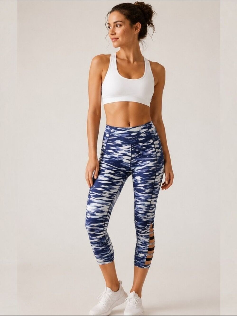 Calvin Klein Performance Wicking Cropped Leggings Blue Abstract Marble Print Med